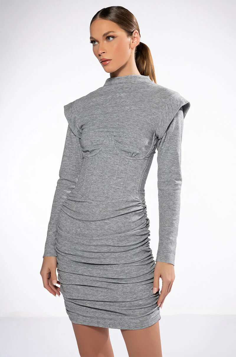 Thea Corseted Knit Long Sleeve Mini Dress