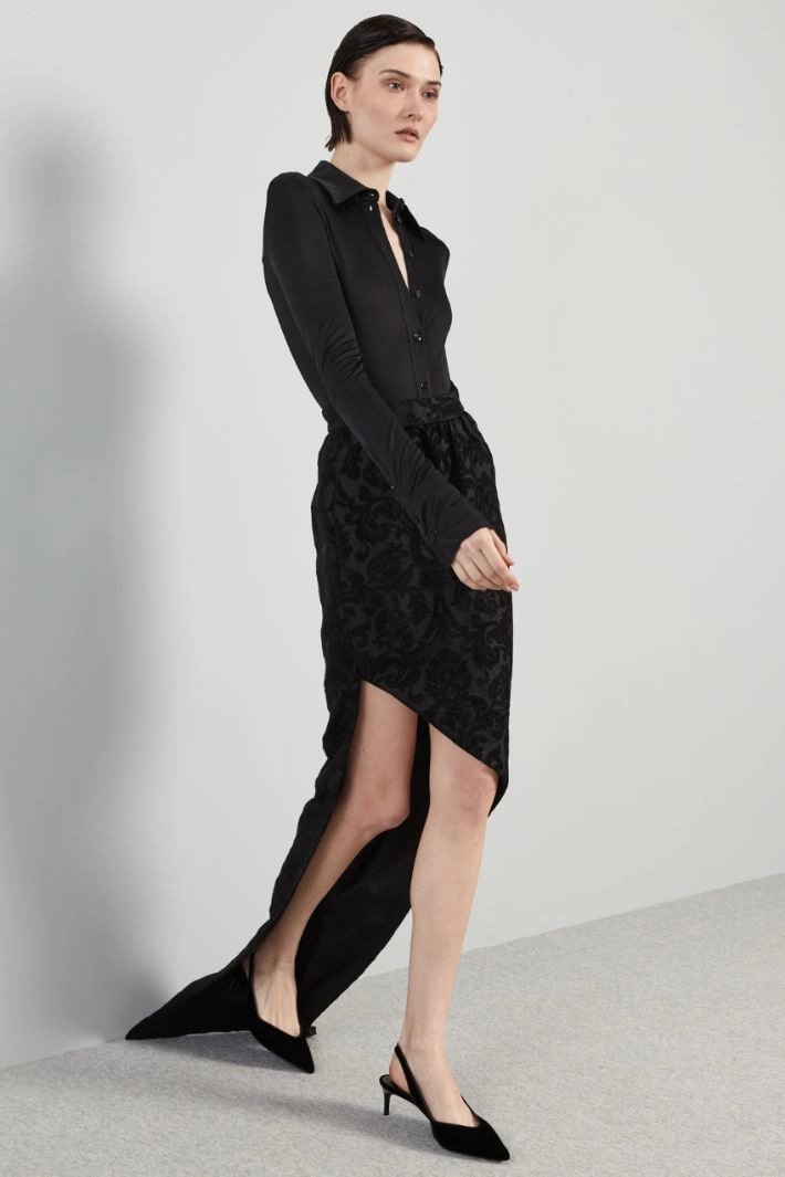 Jacquard skirt with godet pleating  - BLACK