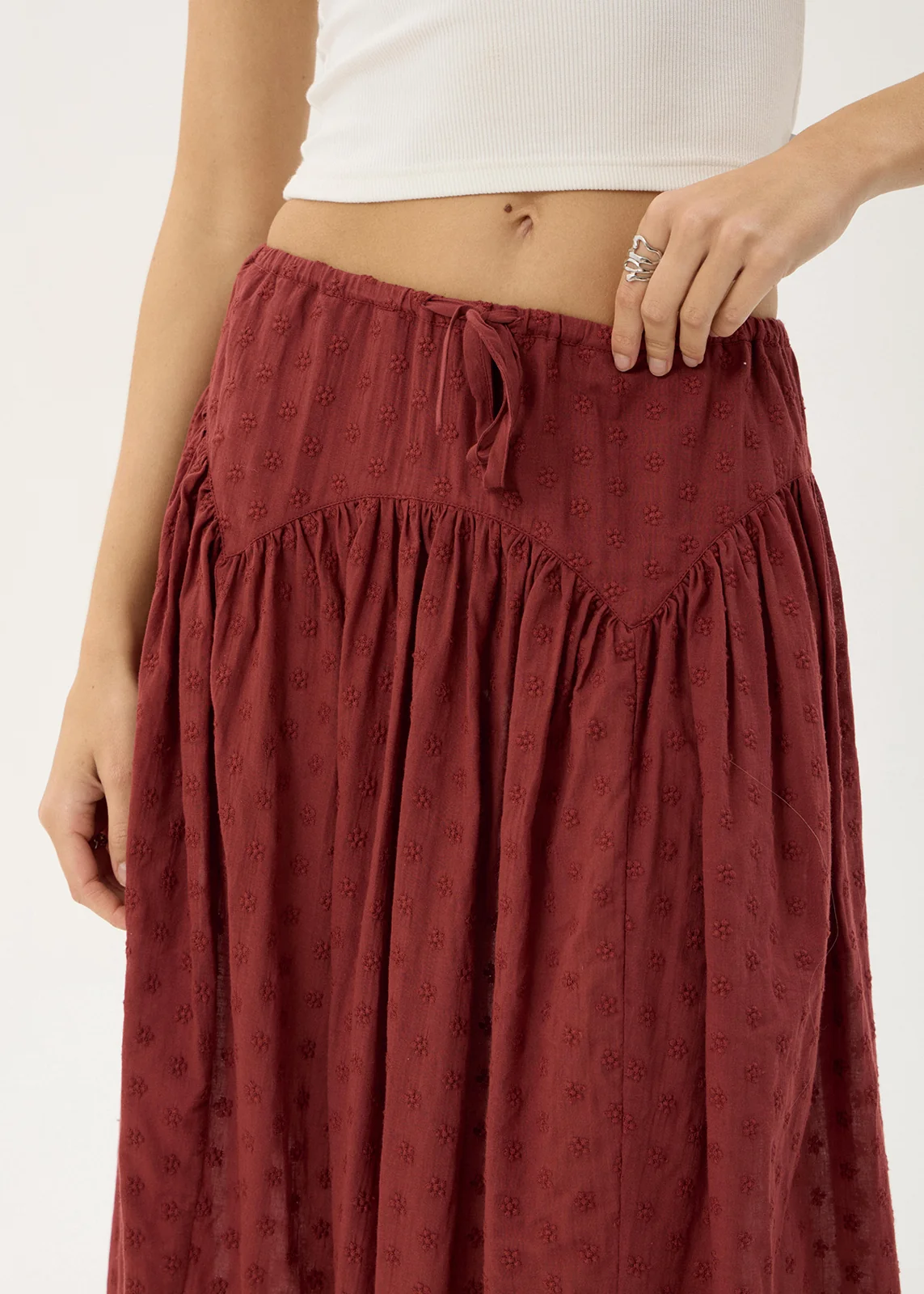 AFENDS Womens Marlow - Midi Skirt - Ruby Anglaise