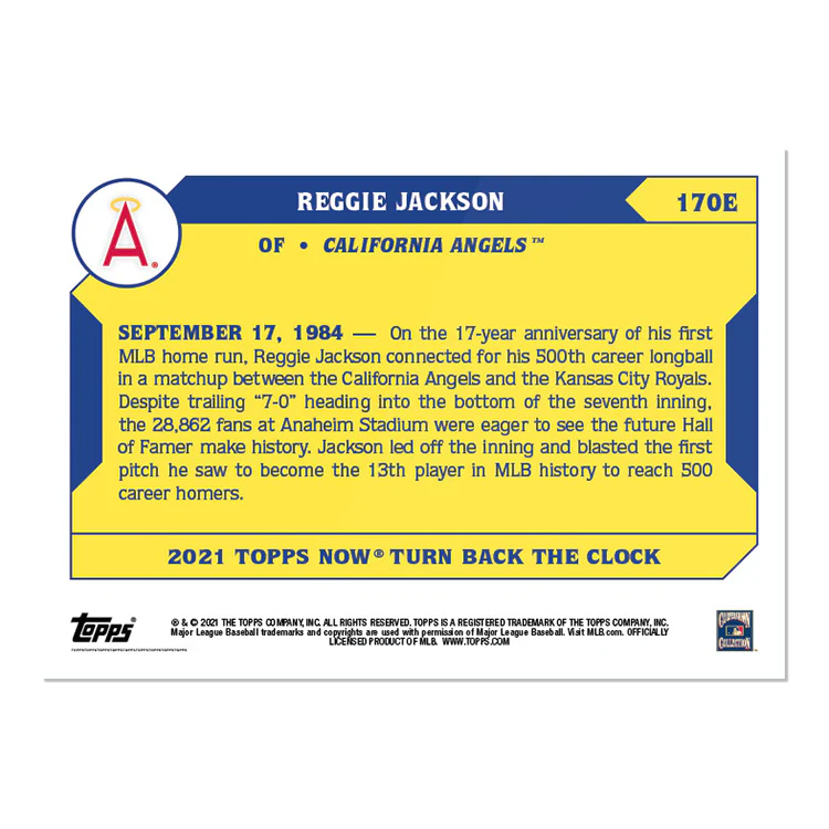 On-Card Auto # to 1 - Reggie Jackson - 2021 MLB TOPPS NOW® Turn Back The Clock - Card 170E