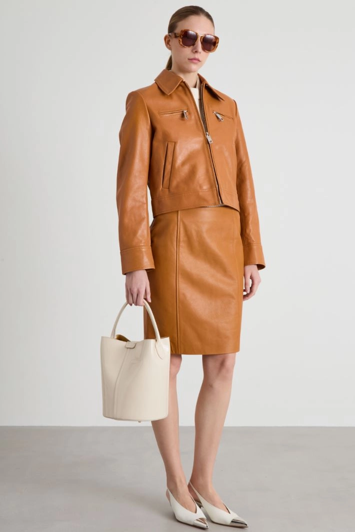 Biker jacket with pockets - CAMEL