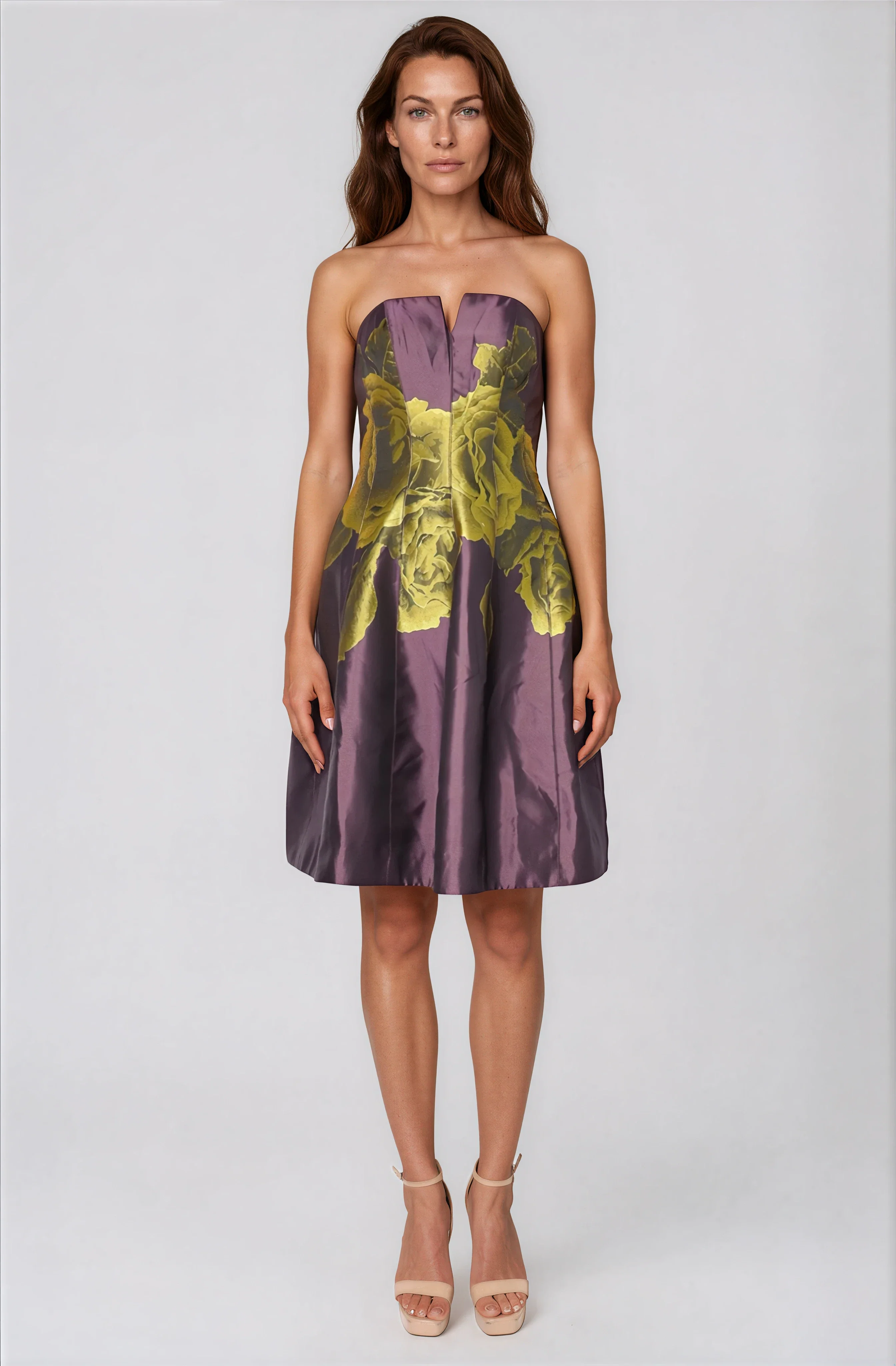 Strapless Floral Brocade A-Line Cocktail