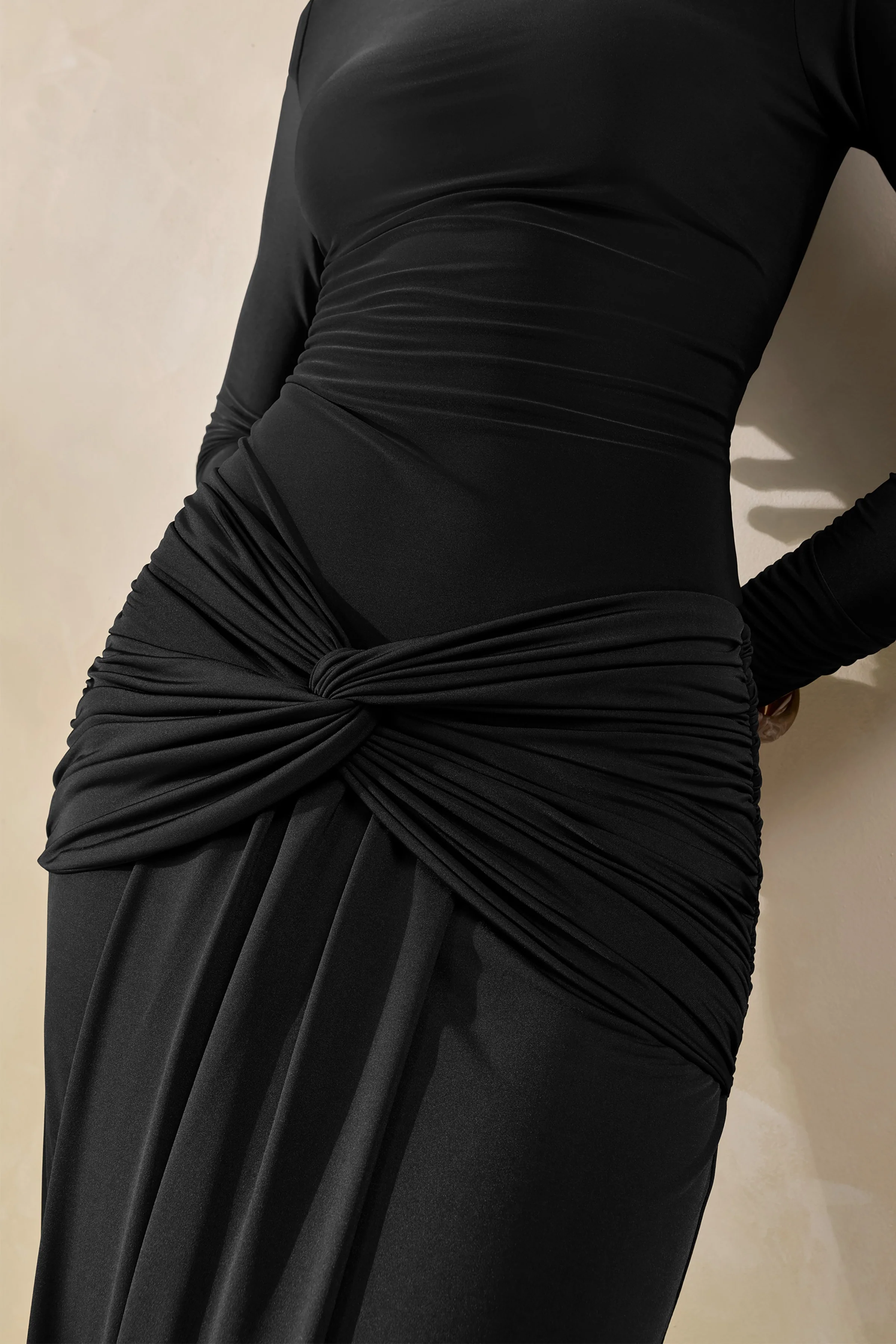 Theria | Black Maxi Skirt With Gathering And Knot Detail