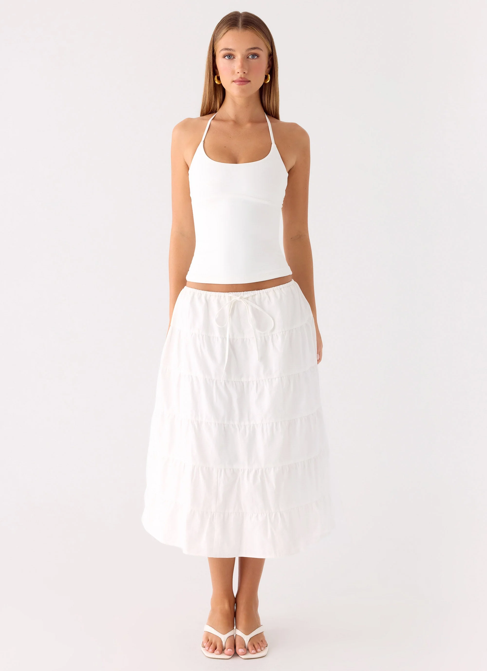 Aphira Tiered Midi Skirt - White