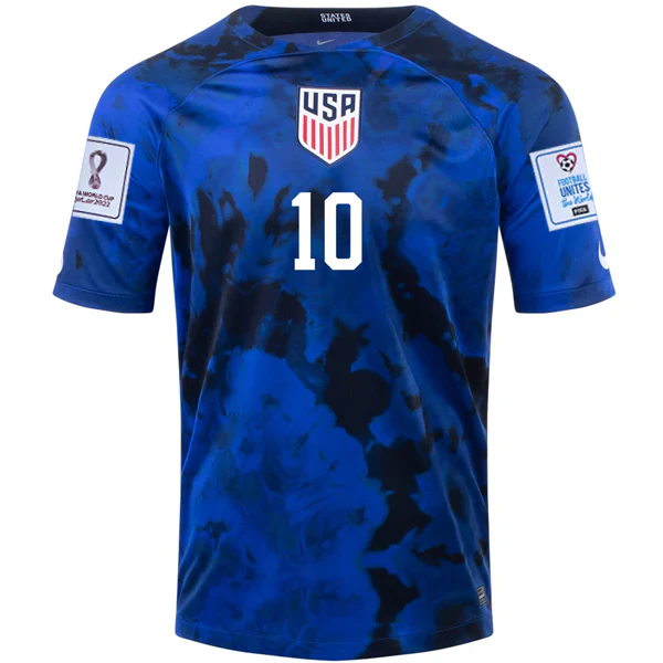 United States Christian Pulisic Away Jersey 22/23 w/ World Cup 2022 Patches (Bright Blue/White)