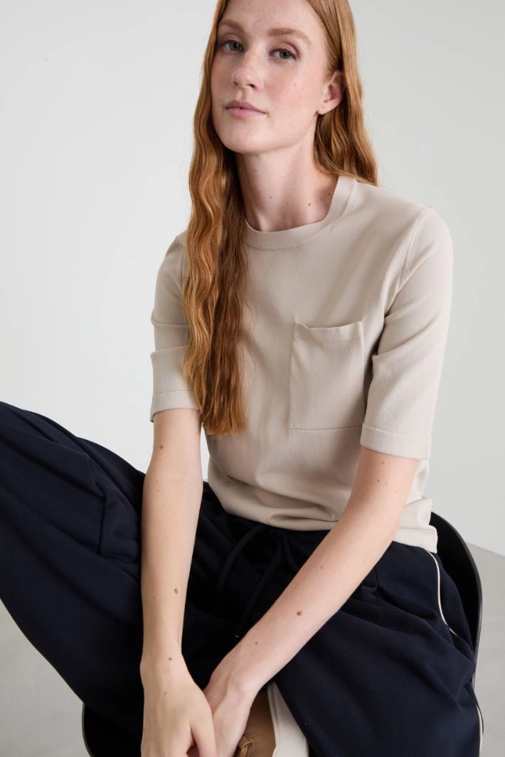 Viscose sweater with pocket - SAND