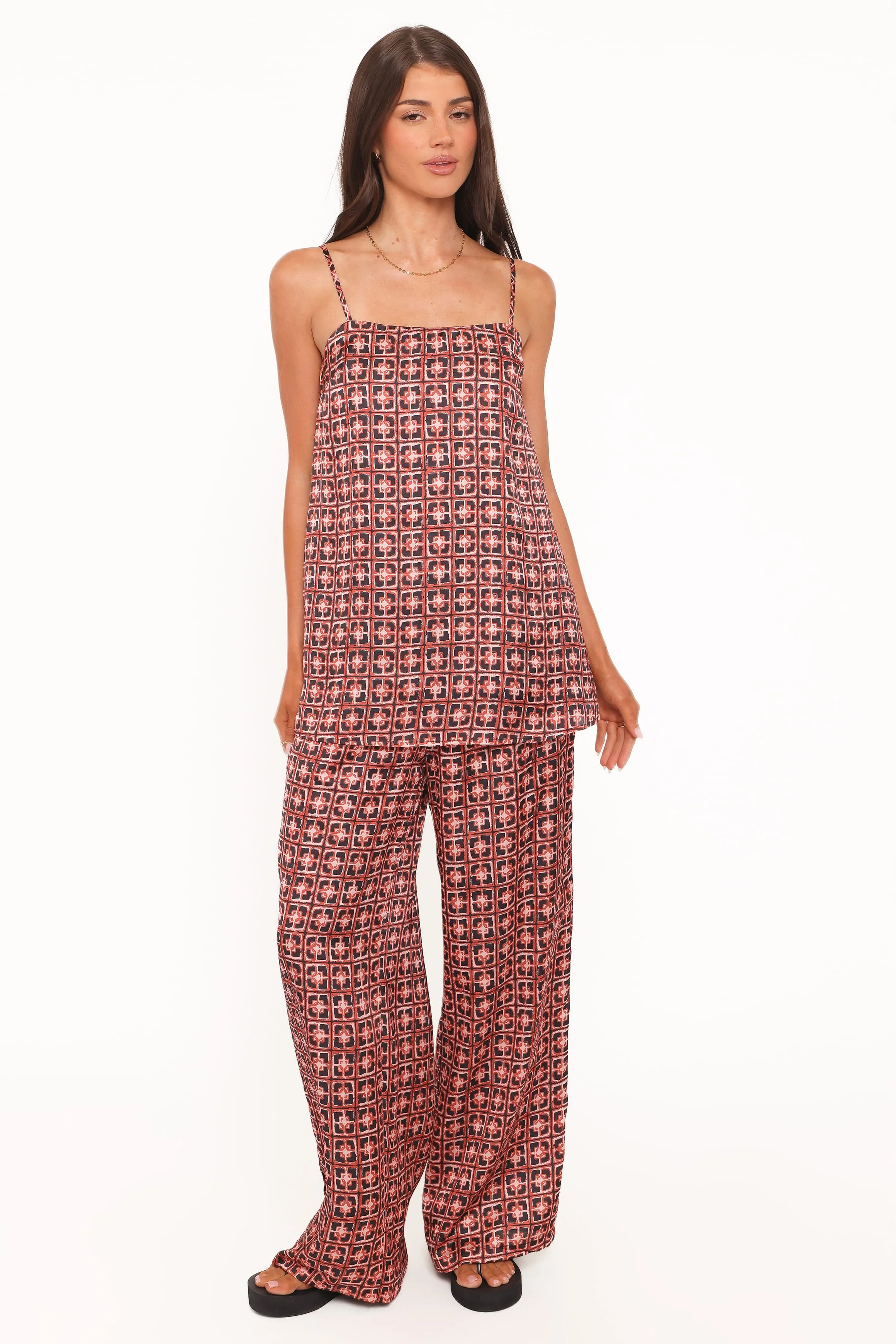 Lexi Elastic Waist Pant - Red Geometric