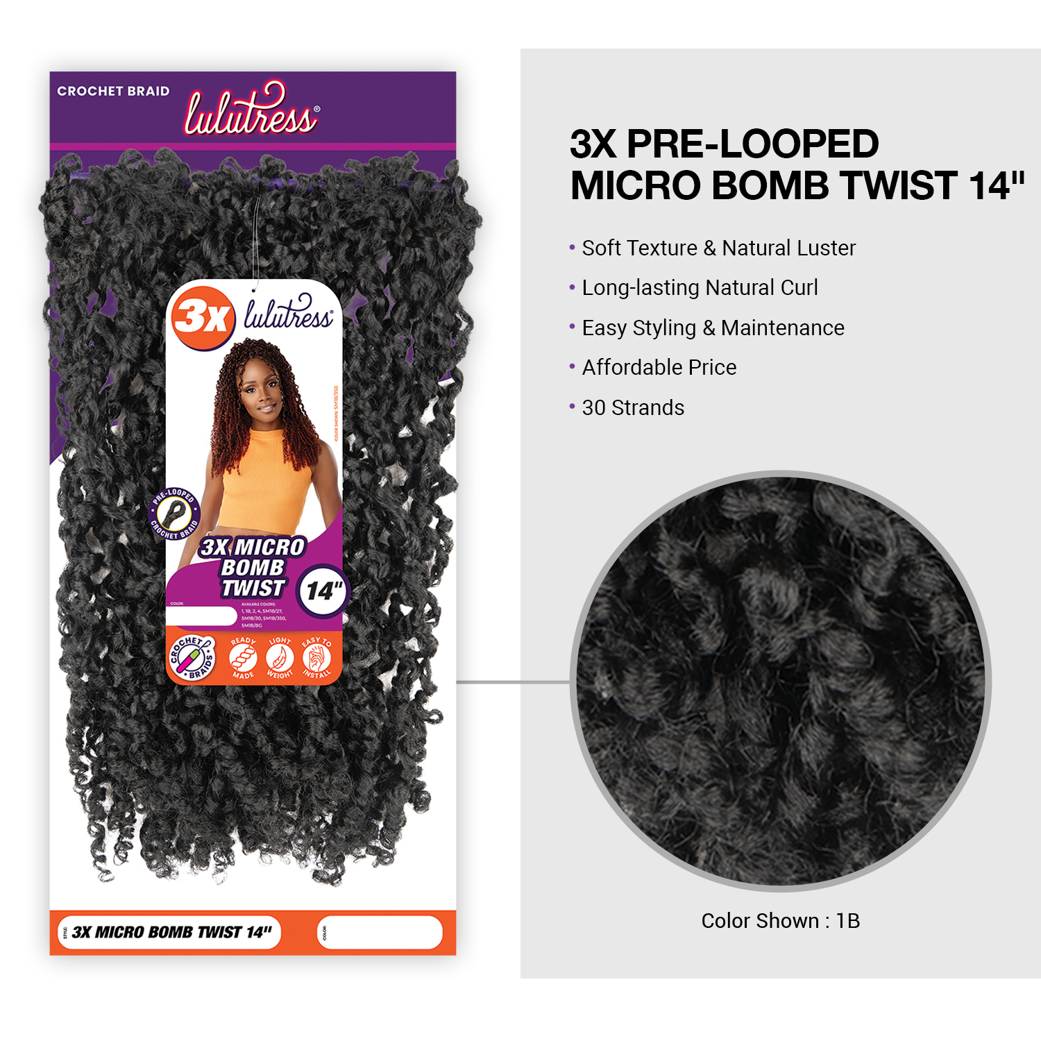 Sensationnel Crochet Braids Lulutress 3X Pre-Looped Micro Bomb Twist 14