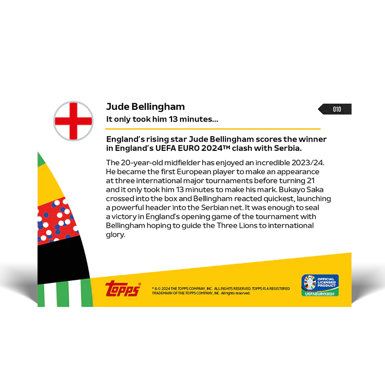 Jude Bellingham - It only took him 13 minutes... - EURO 2024 TOPPS NOW® Card 10
