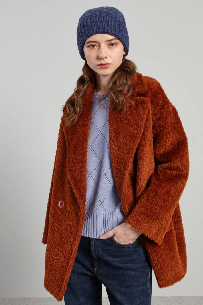 Cable-knit beanie hat - DARK BLUE