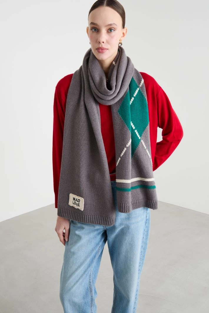 Argyle maxi scarf - GREY GREEN WHITE