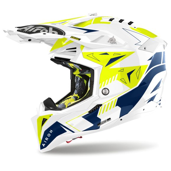 Casque cross Airoh AVIATOR 3 - SPIN 2025 - Jaune / BleuRef : AR1227-C42132