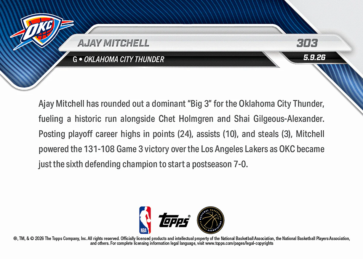 Ajay Mitchell - 2025-26 NBA Topps NOW® - Card 303 - PR: 781