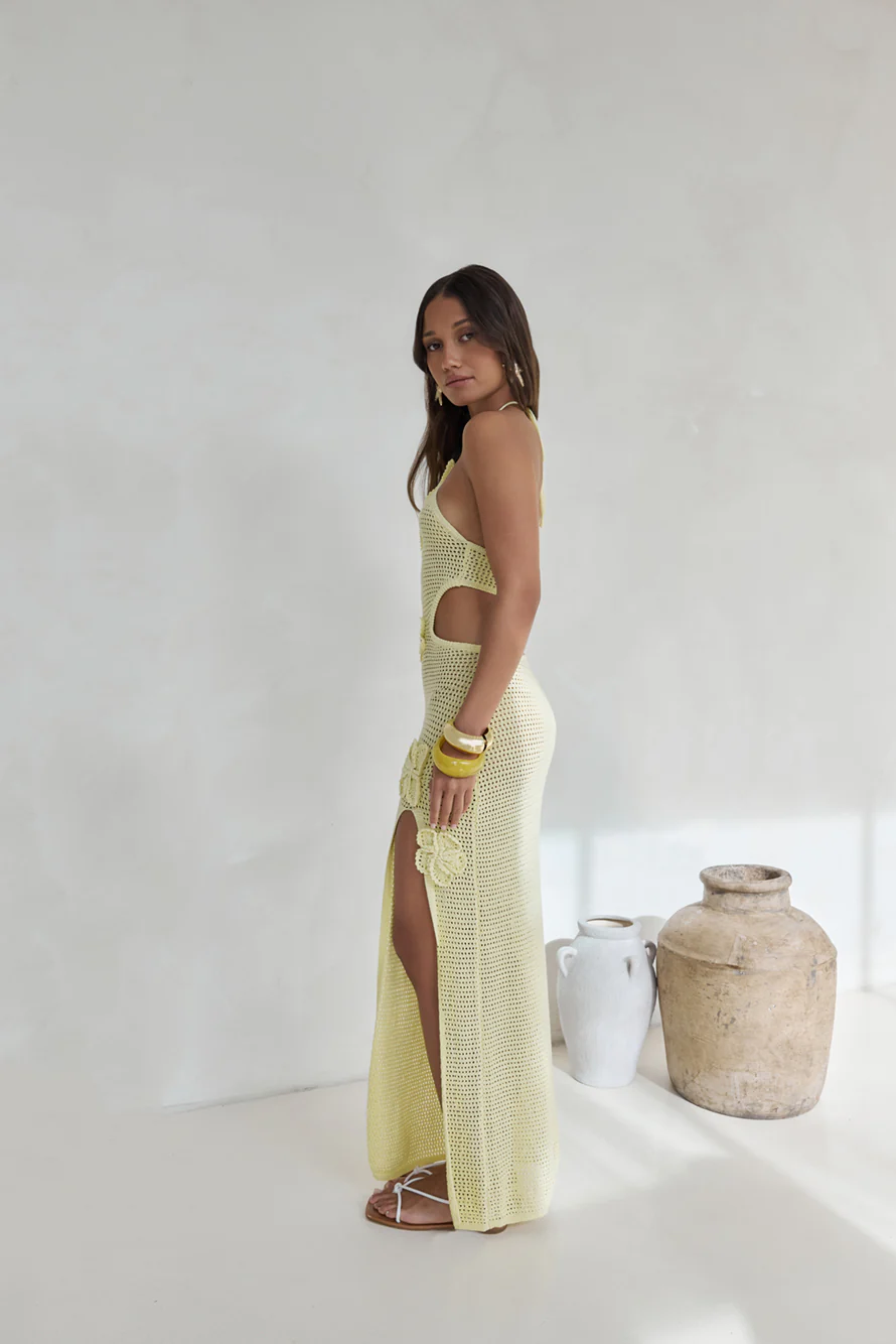 Monaco Sun Knit Halter Maxi Dress Yellow