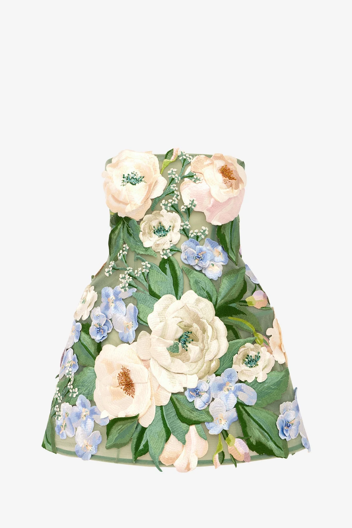 Roselle Floral Hand-Embroidered Bustier Mini Dress - Blossom