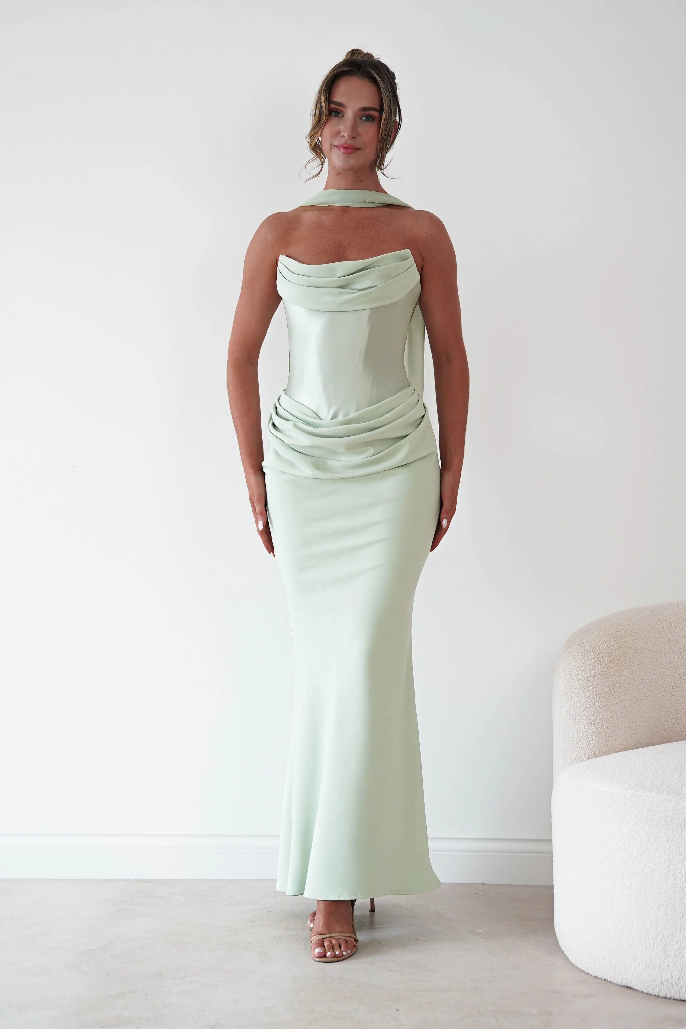 Kailani Strapless Ruched Maxi Dress | Sage