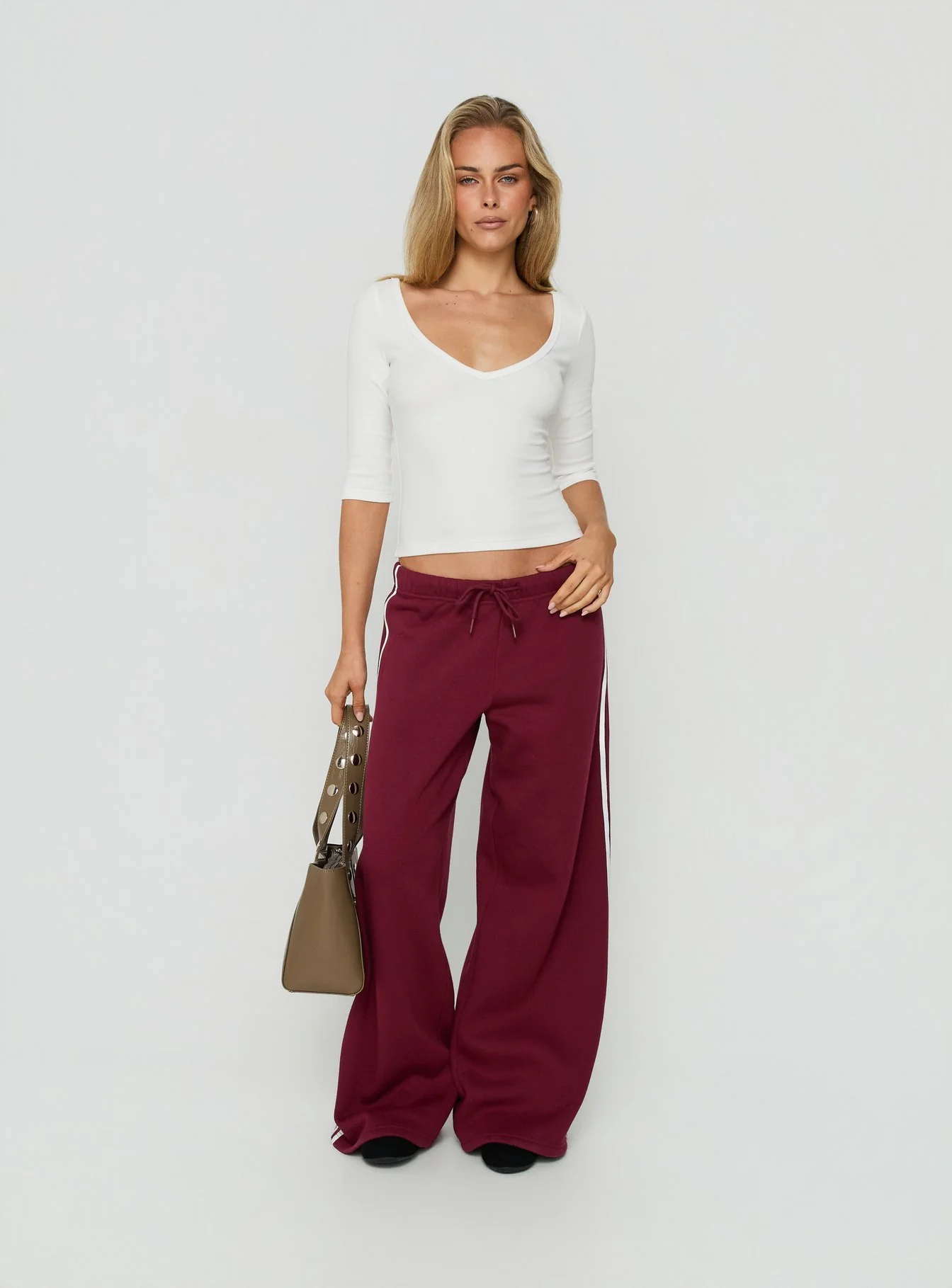 Baseline Rib V Neck 3/4 Sleeve Top White