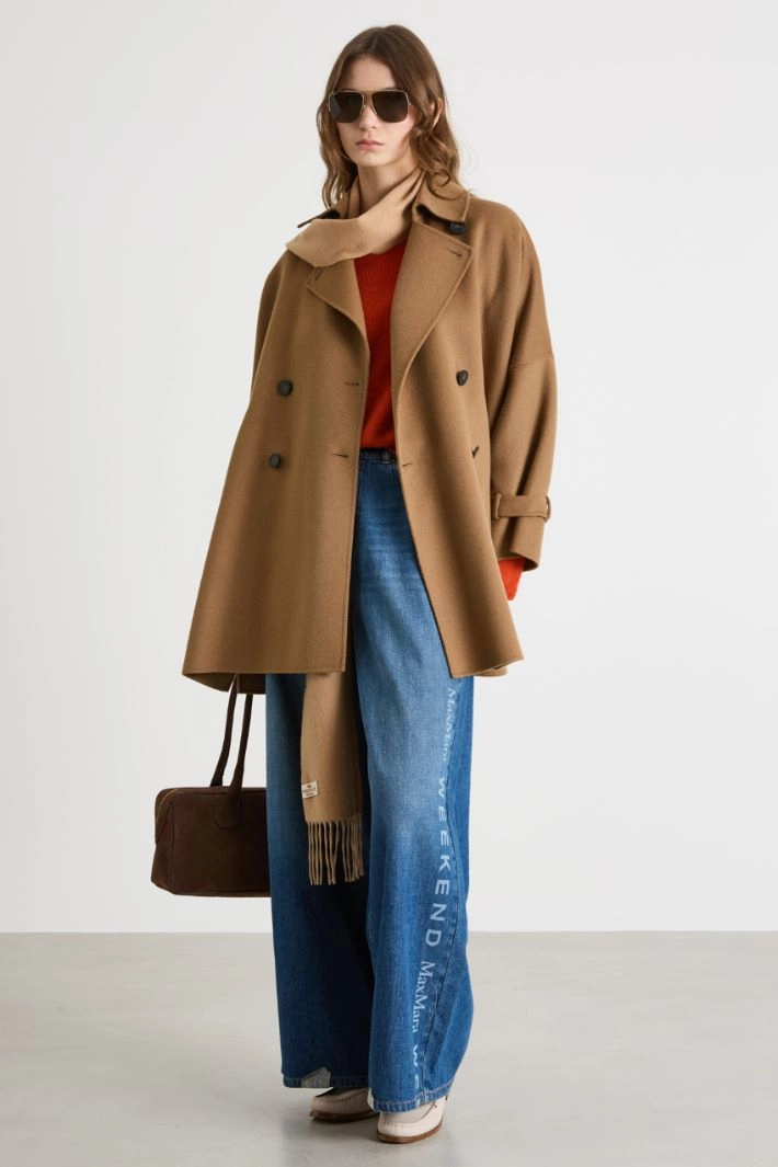 Short double-faced wool-blend coat - CAMEL