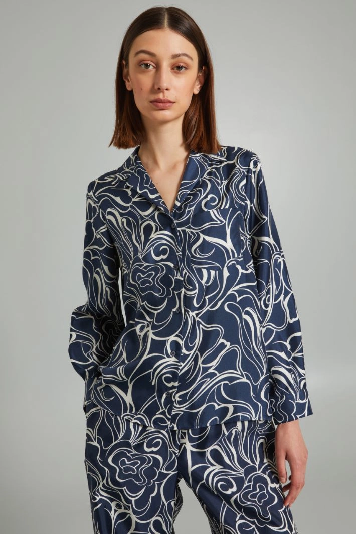 Tunic with step lapels - DARK BLUE WHITE