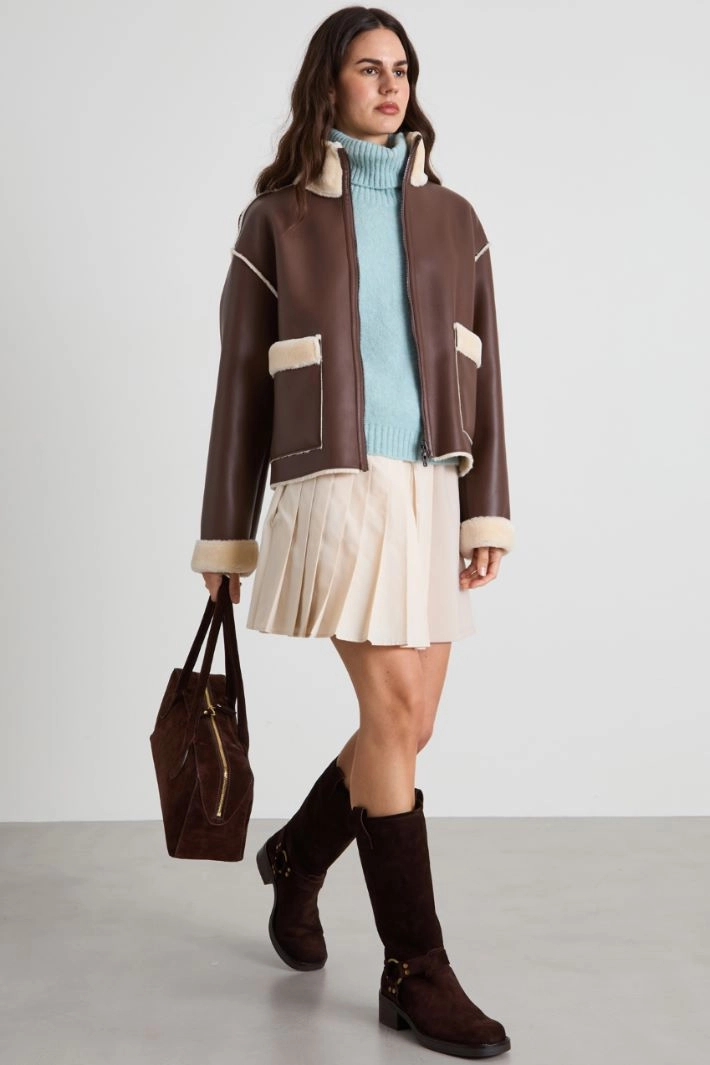 Jersey skirt with pleated panel - BEIGE