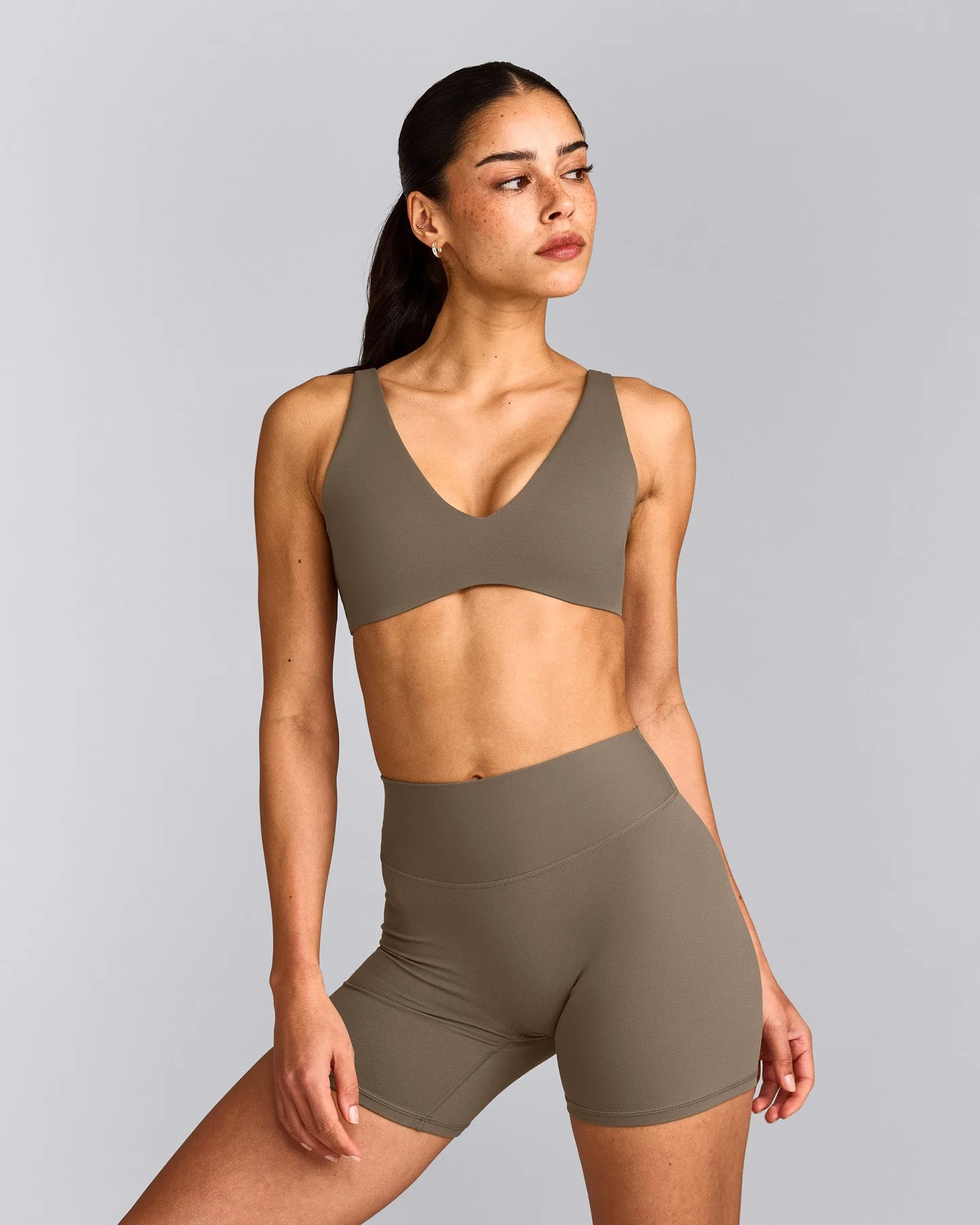 SoftMotion™ Scoop Back Bralette with Grey Logo | Moss Brown