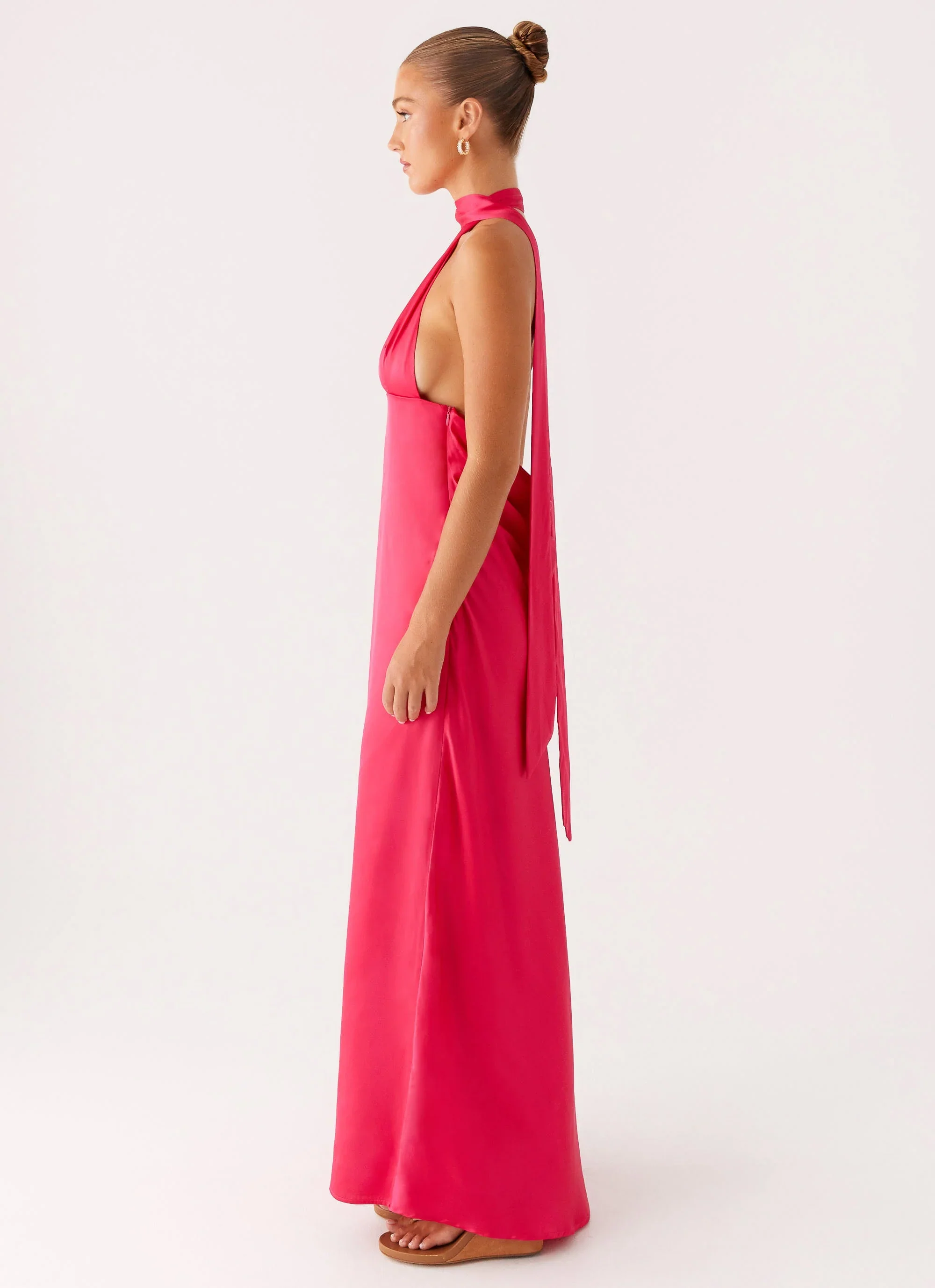 Alicia Satin Halter Maxi Dress - Fuchsia