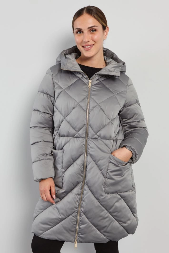 Long hooded padded jacket  - GREY