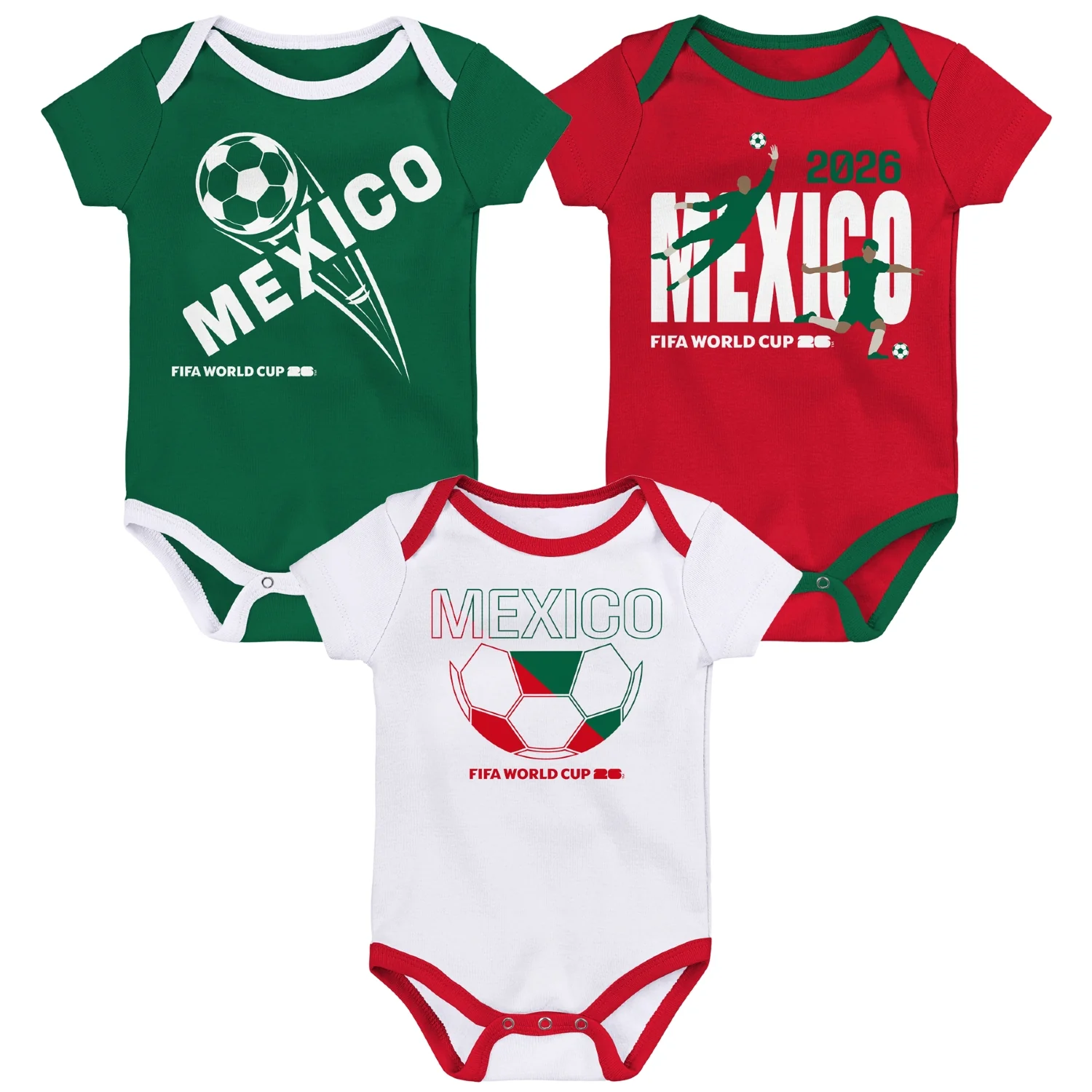 2026 Soccer Fan Collection Mexico Onesie 3 Pack - Infant