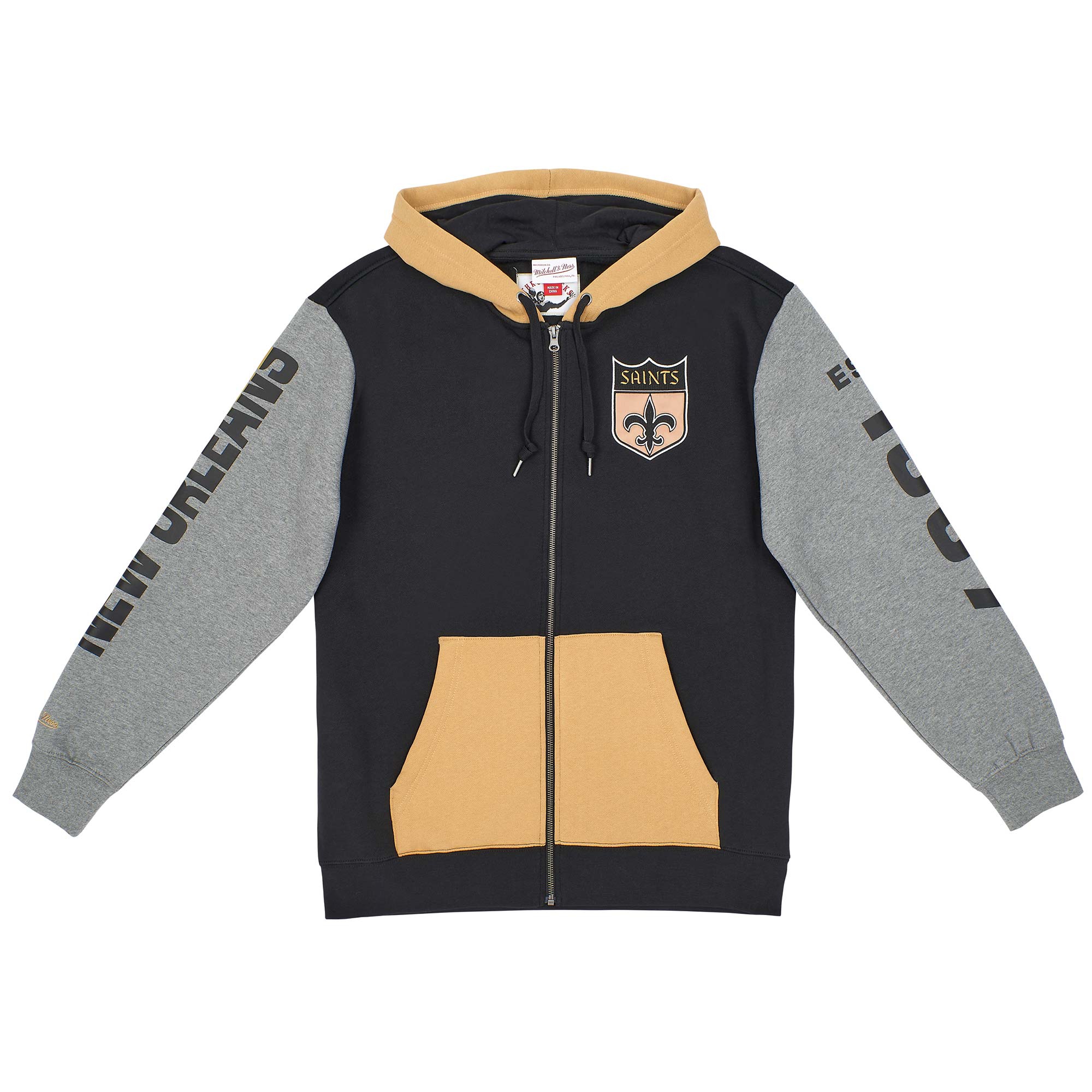 New Orleans Saints Mitchell & Ness NFL Full Zip Fleece Hoodie
