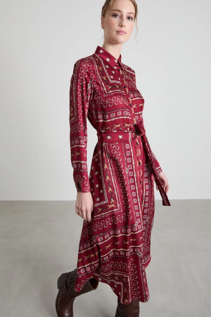 Belted twill shirt dress - BURGUNDY