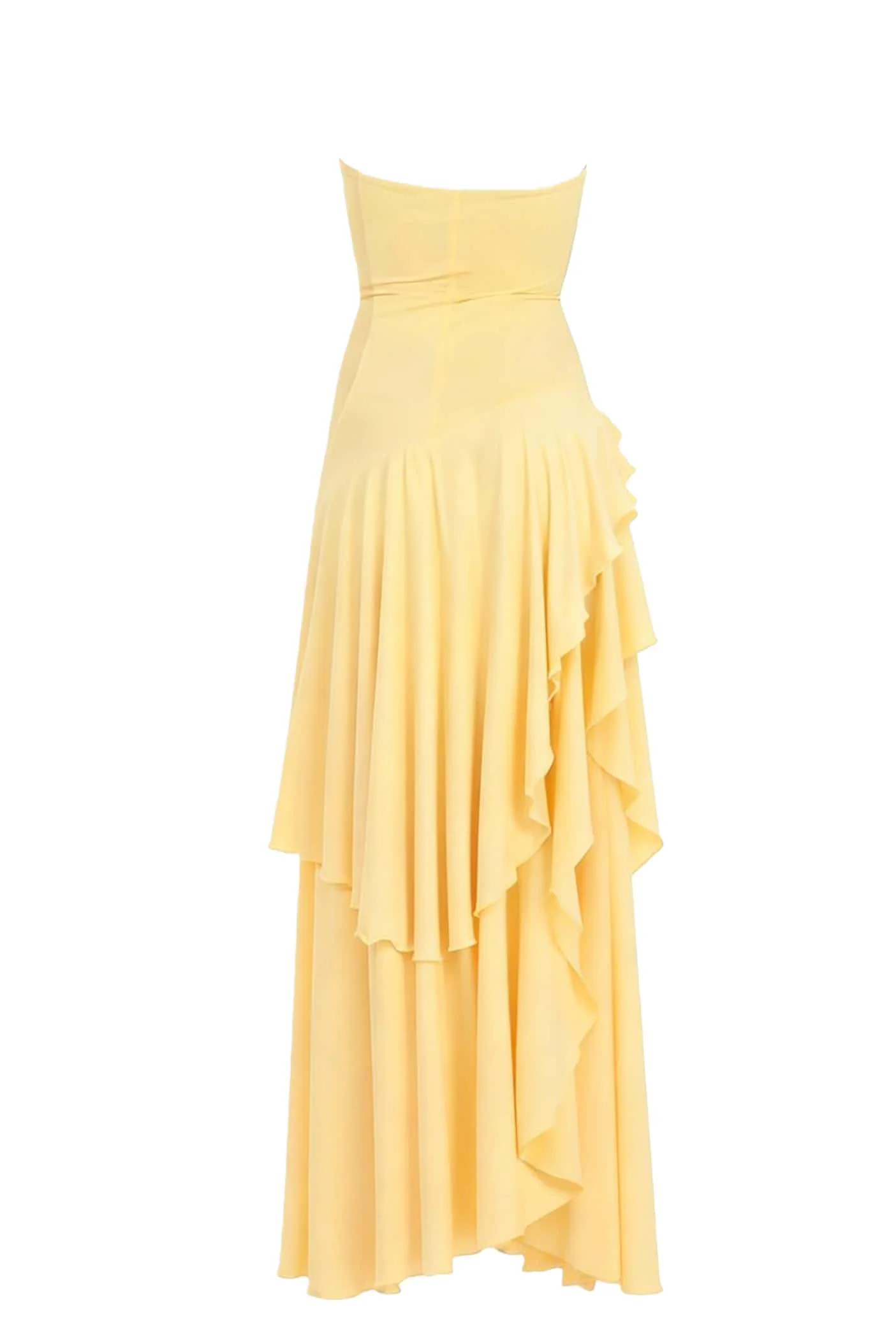 Strapless Yellow Ruffle Slit Long Dress