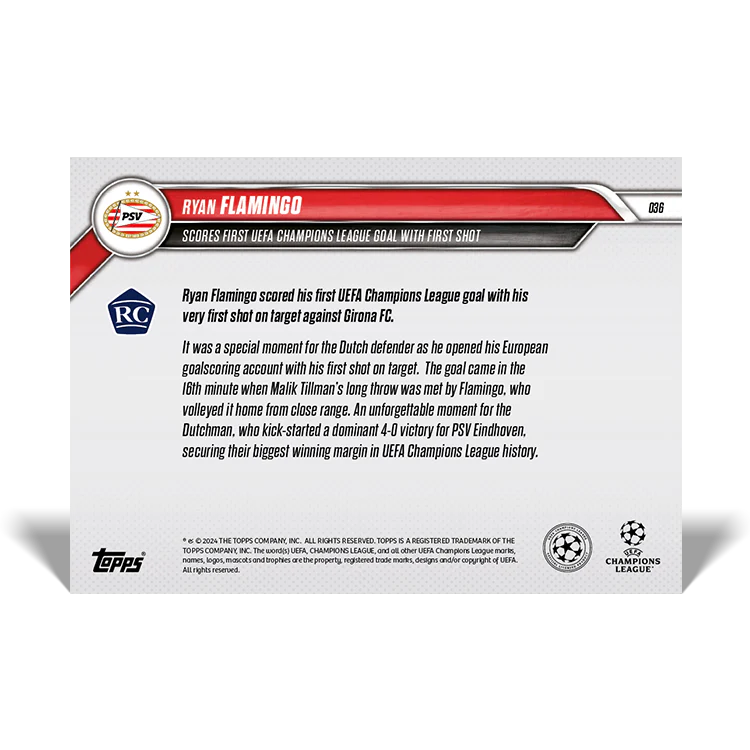 Ryan Flamingo - Scores first UEFA Champions League goal with first shot - 24/25 UCC Topps NOW® Card 36