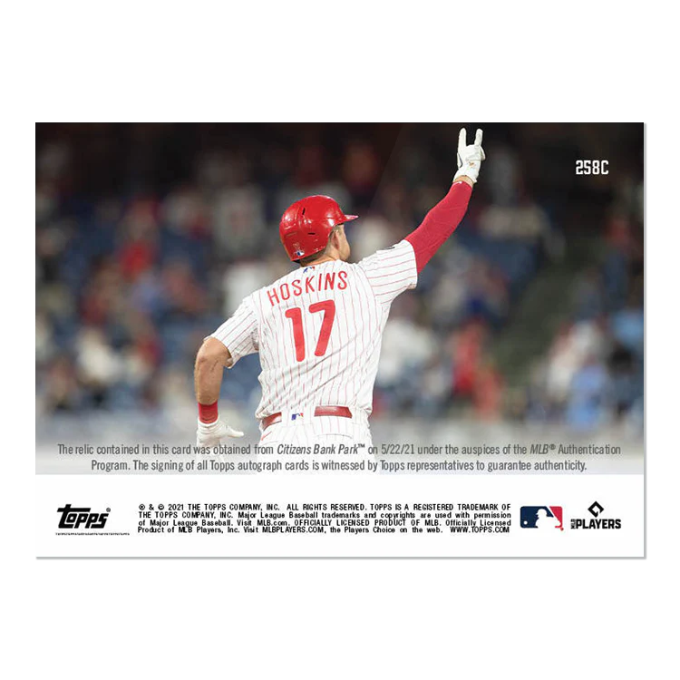 On-Card Auto Base Relic # to 10 - Rhys Hoskins - 2021 MLB TOPPS NOW® Card 258C