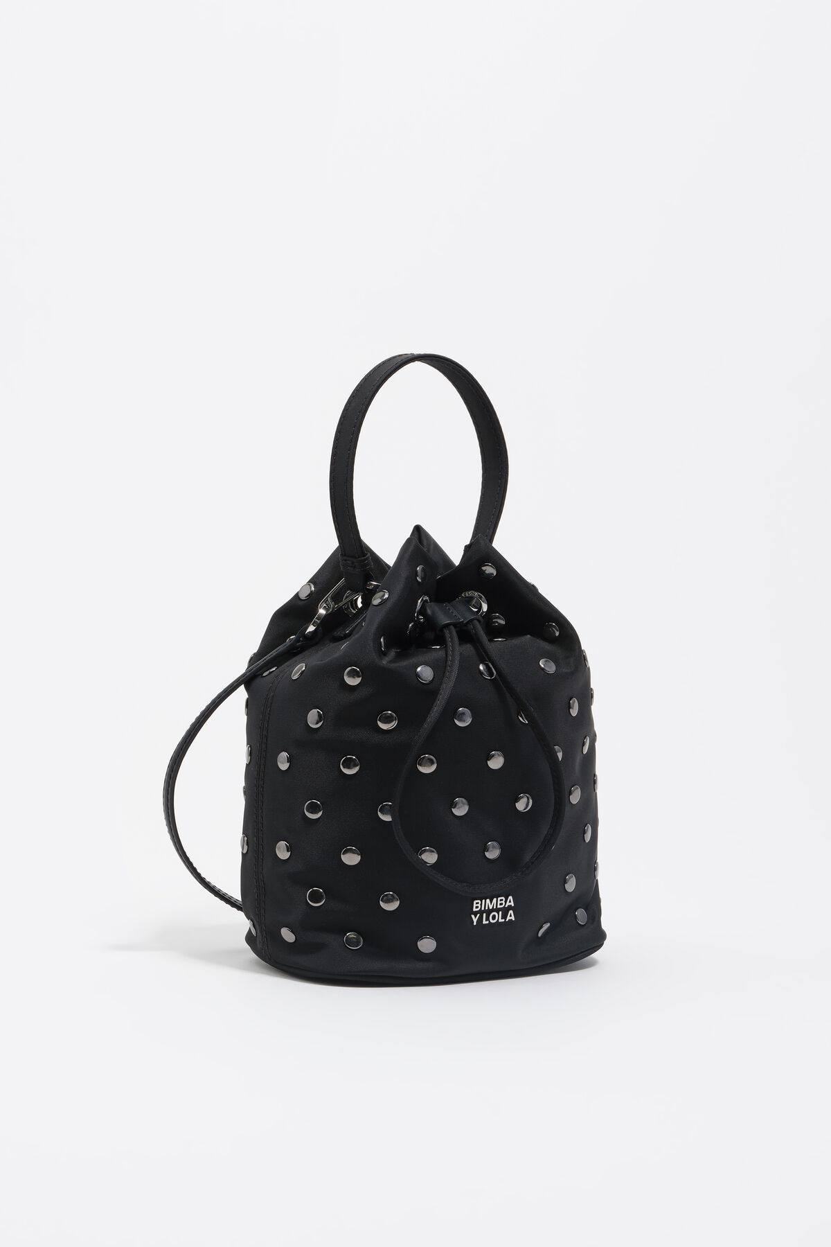 Black nylon mini bucket bag