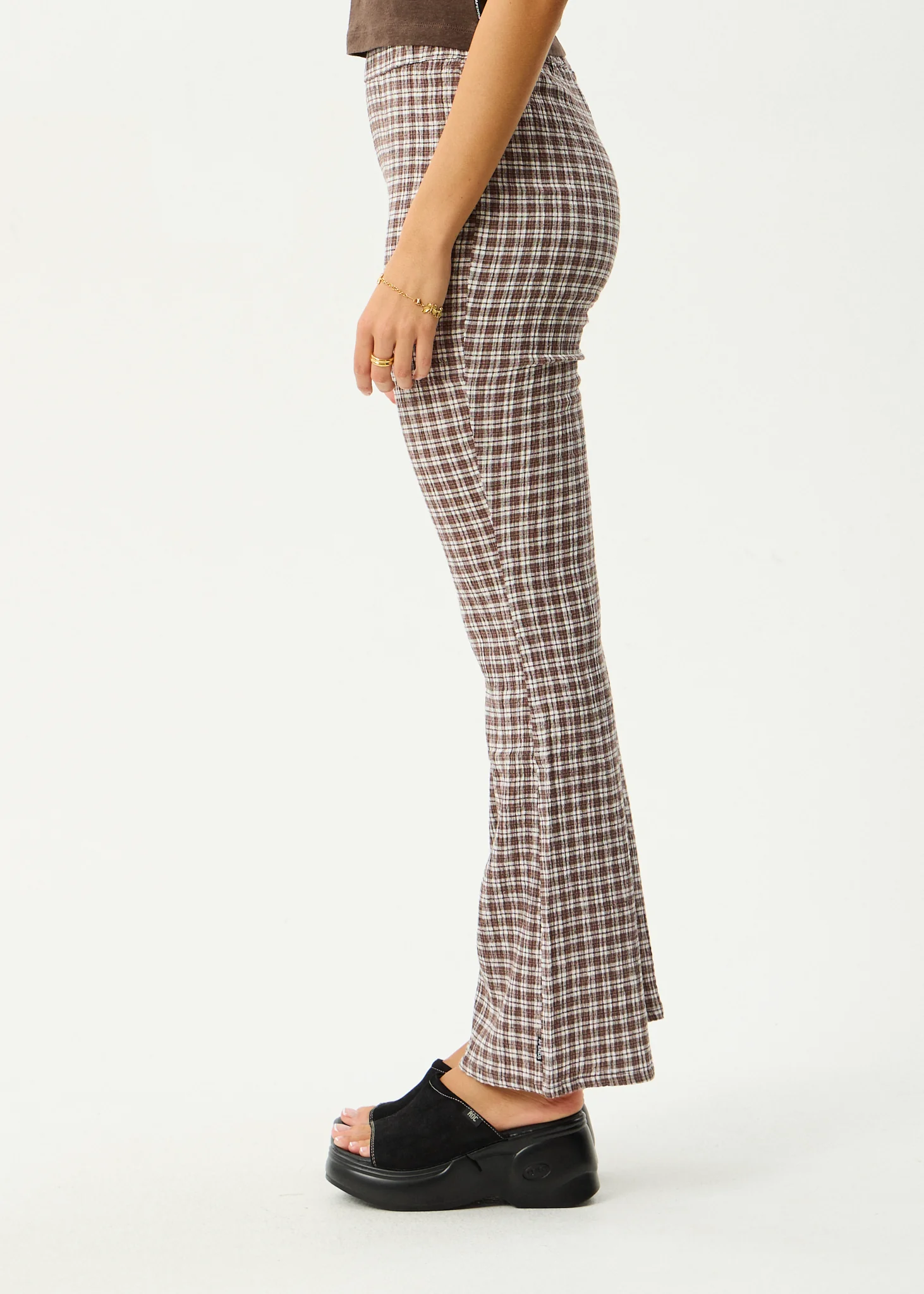 AFENDS Womens Base - Seersucker Flare Pant - Coffee Check