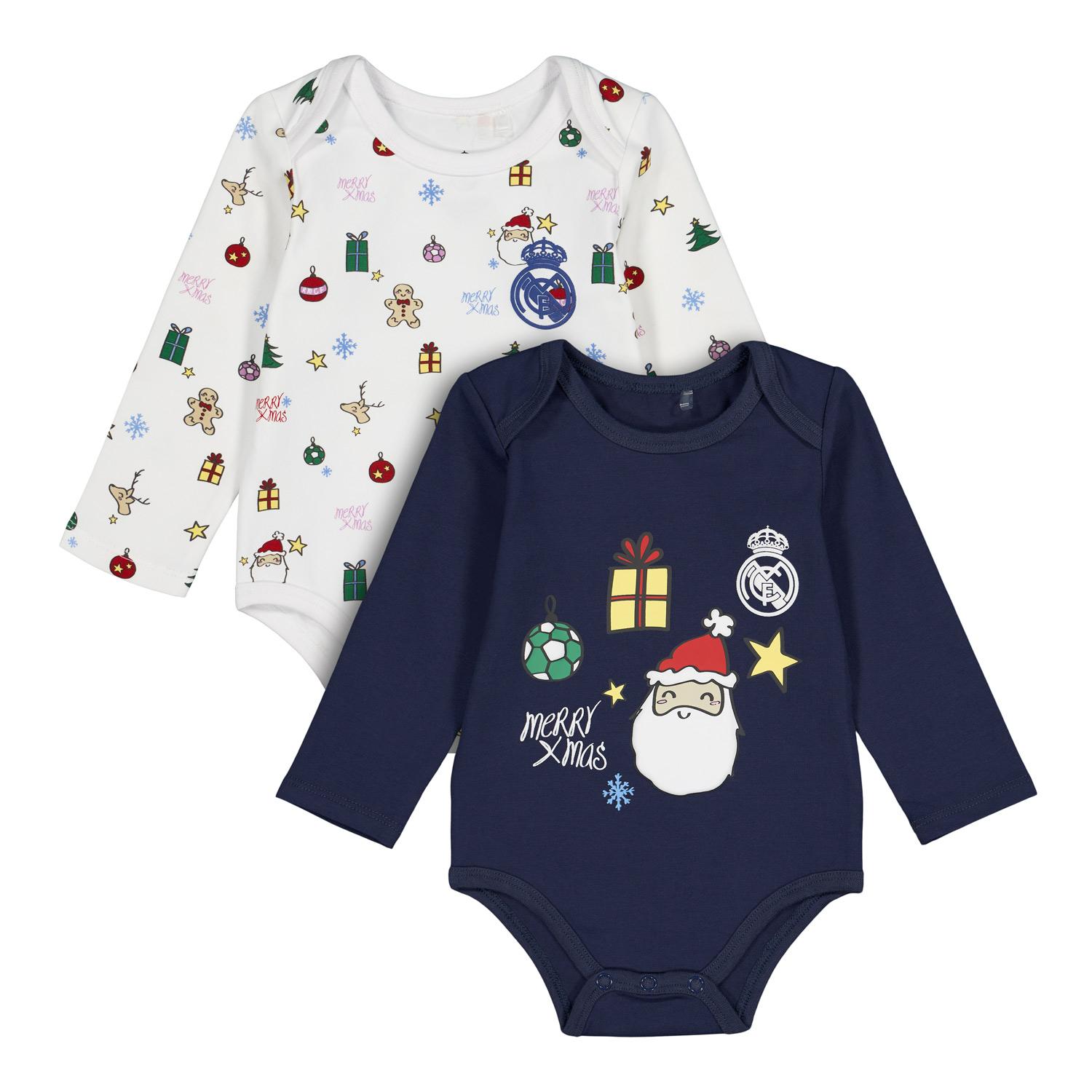 Baby Xmas Body Long Sleeve White/Navy