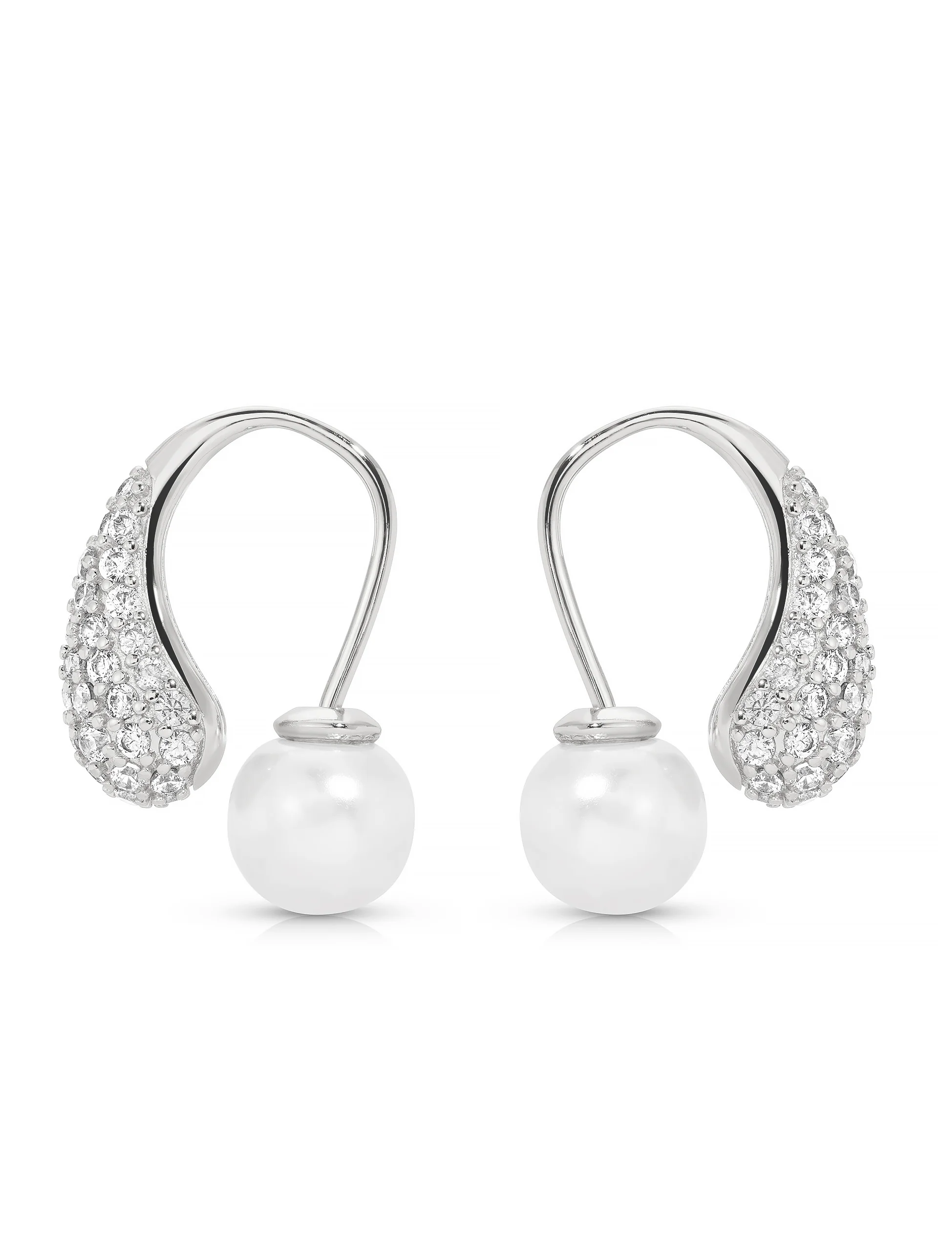 Hooked Pavé and Pearl Earrings