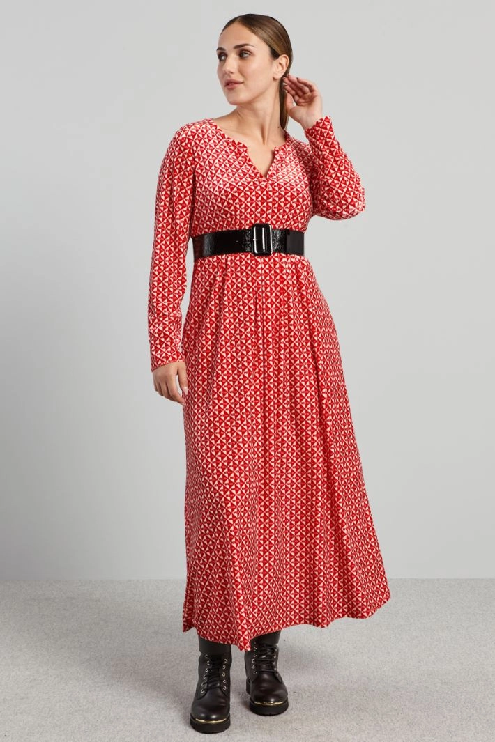 Long printed dress - RED WHITE