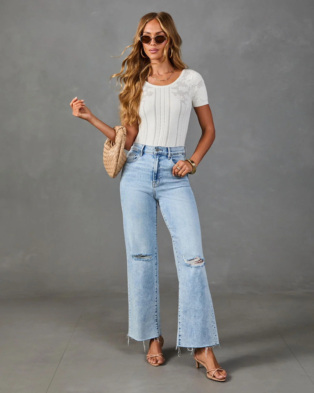 Salenah Open Knit Embroidered Floral Top