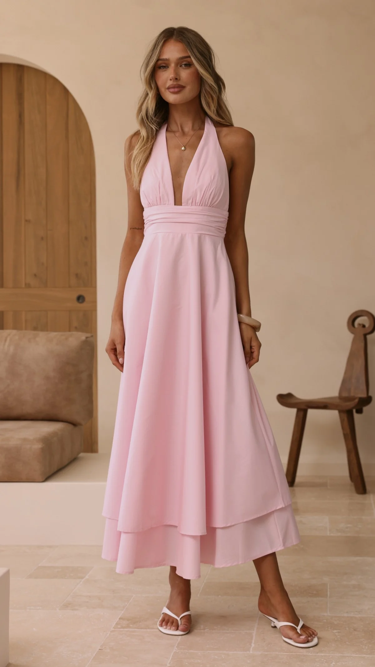 Kathy Halter Neck Maxi Dress - Light Pink
