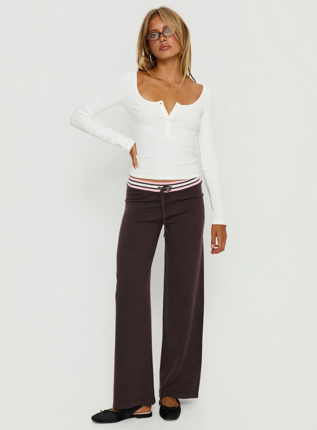 Keslie Long Sleeve Henley Top White