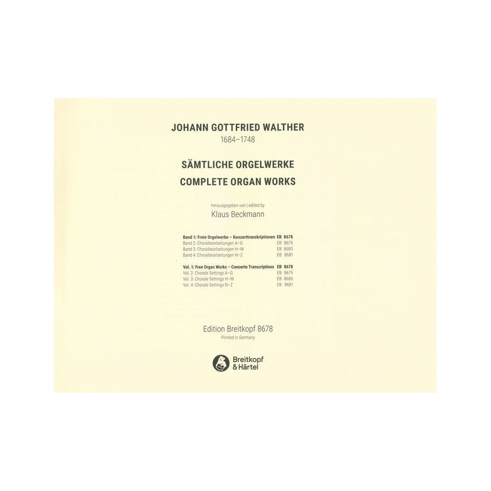 Breitkopf & Härtel Walther Sämtliche Orgelwerke 1 – Thomann Ireland