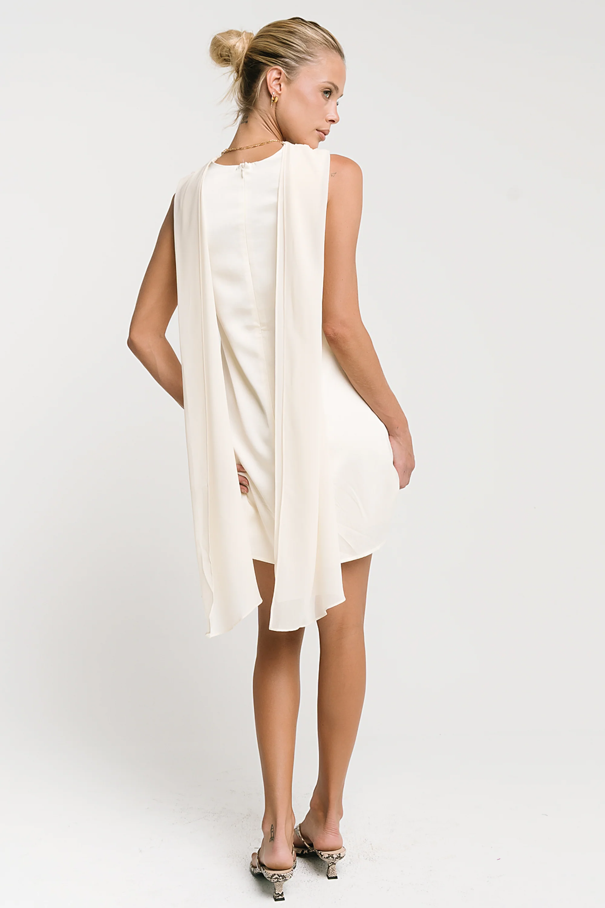 Lauren Satin Mini Dress in Cream