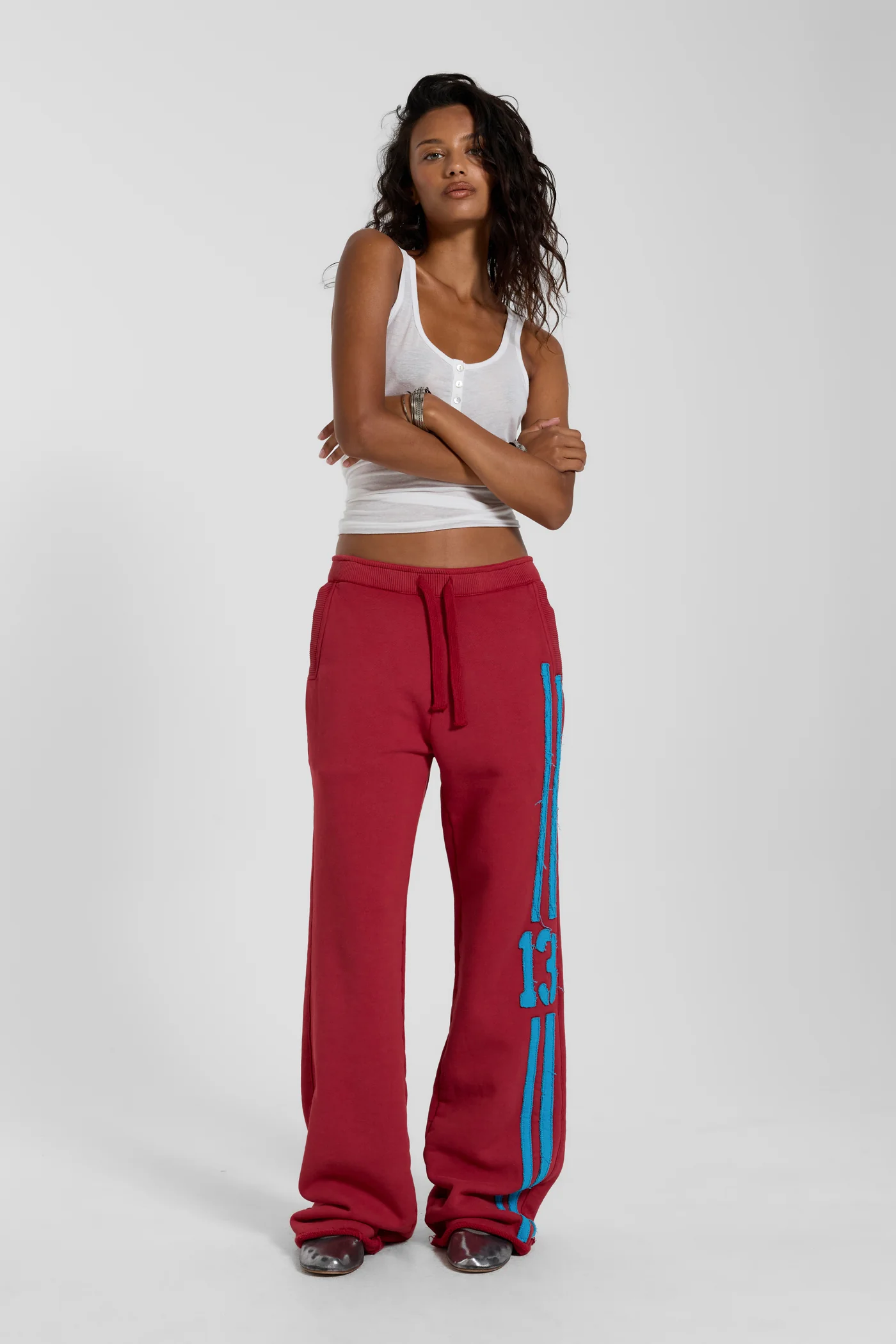 13 Stripe Straight Jogger in Red