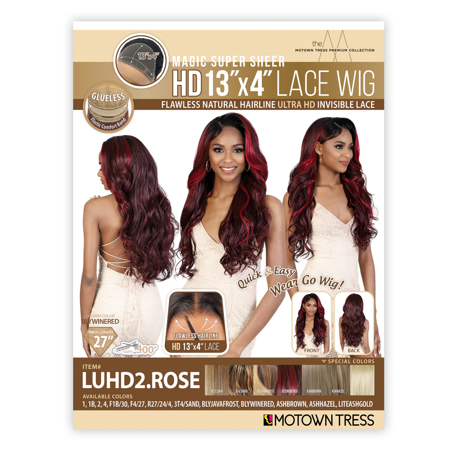 Motown Tress HD Lace Front Wig Glueless 13X4 LUHD2.Rose