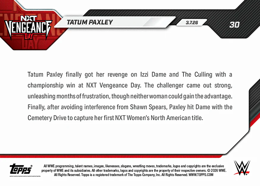 Tatum Paxley - 2026 WWE Topps NOW® - Card 30 - PR: 997