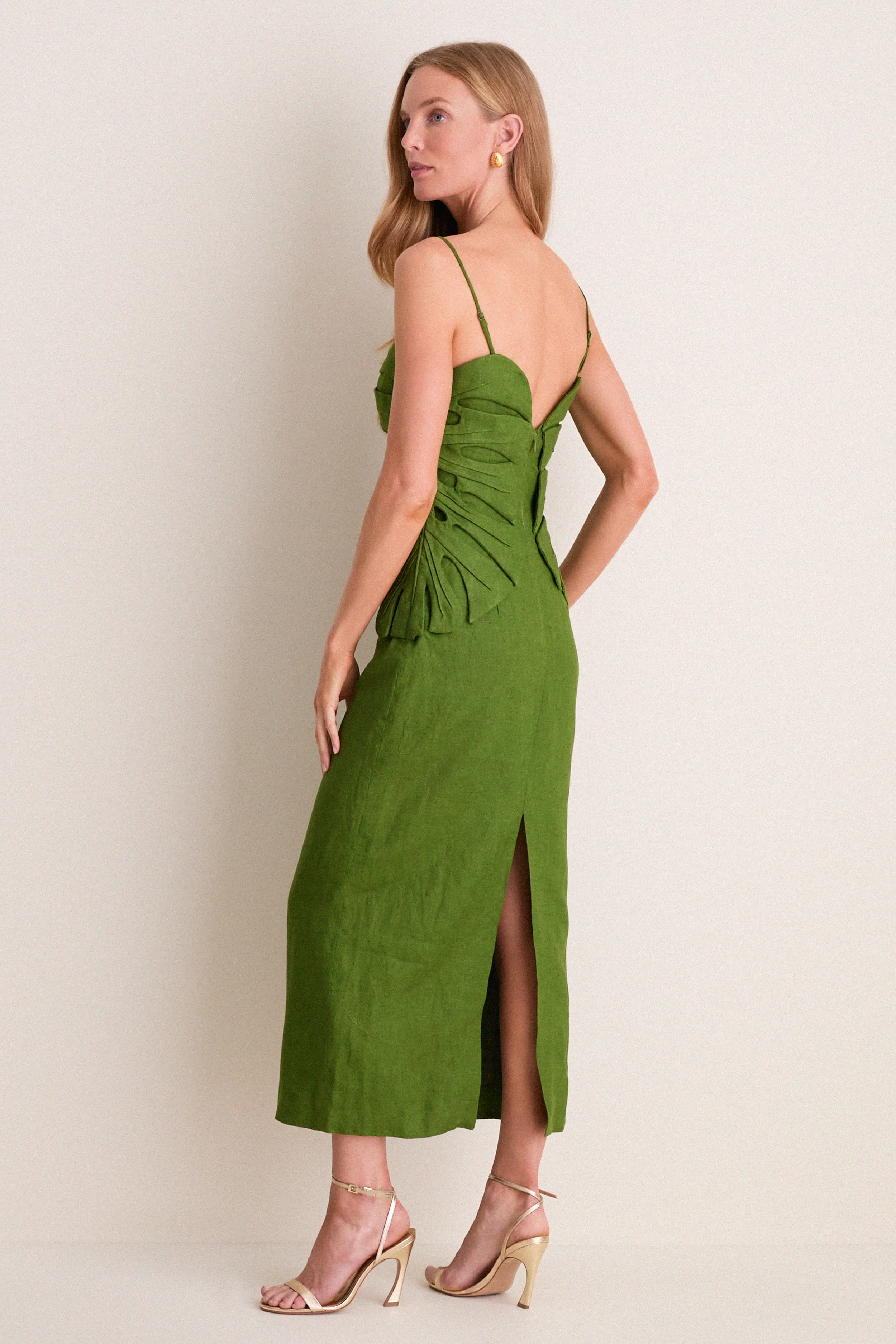 Green Monstera Leaf Maxi Dress