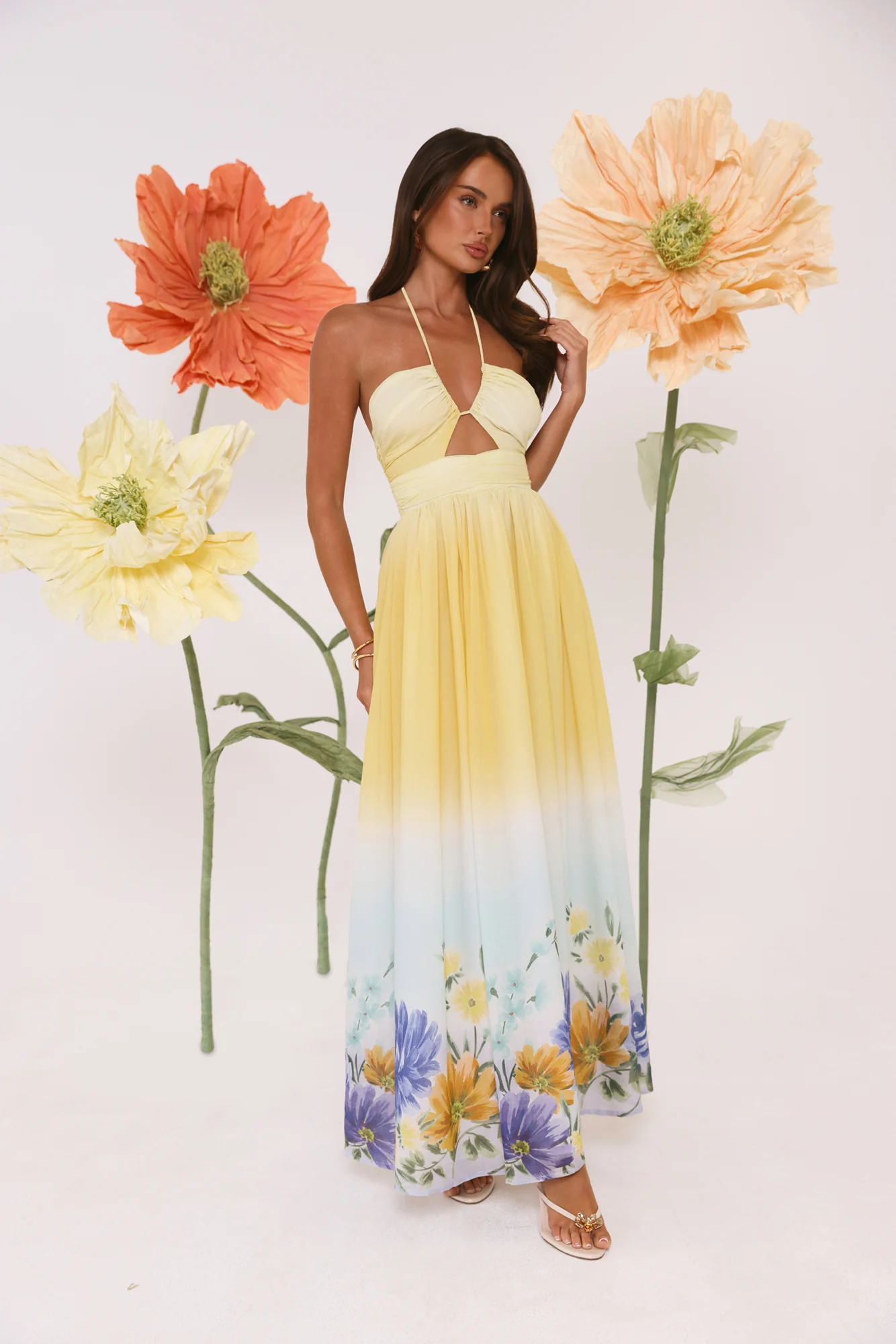 Sunny Blooms Halter Maxi Dress Ombre