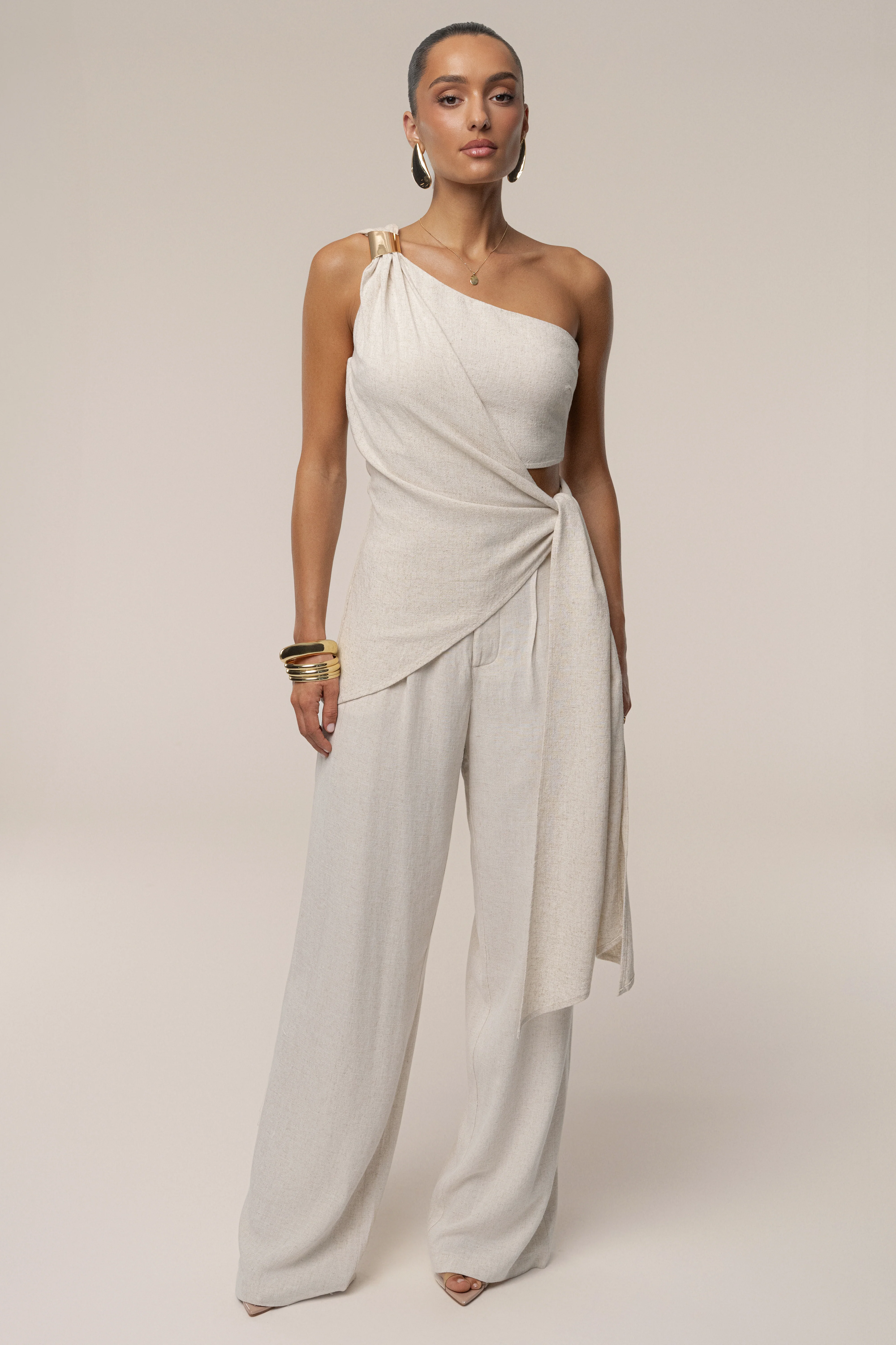Beige Palmera One Shoulder Top