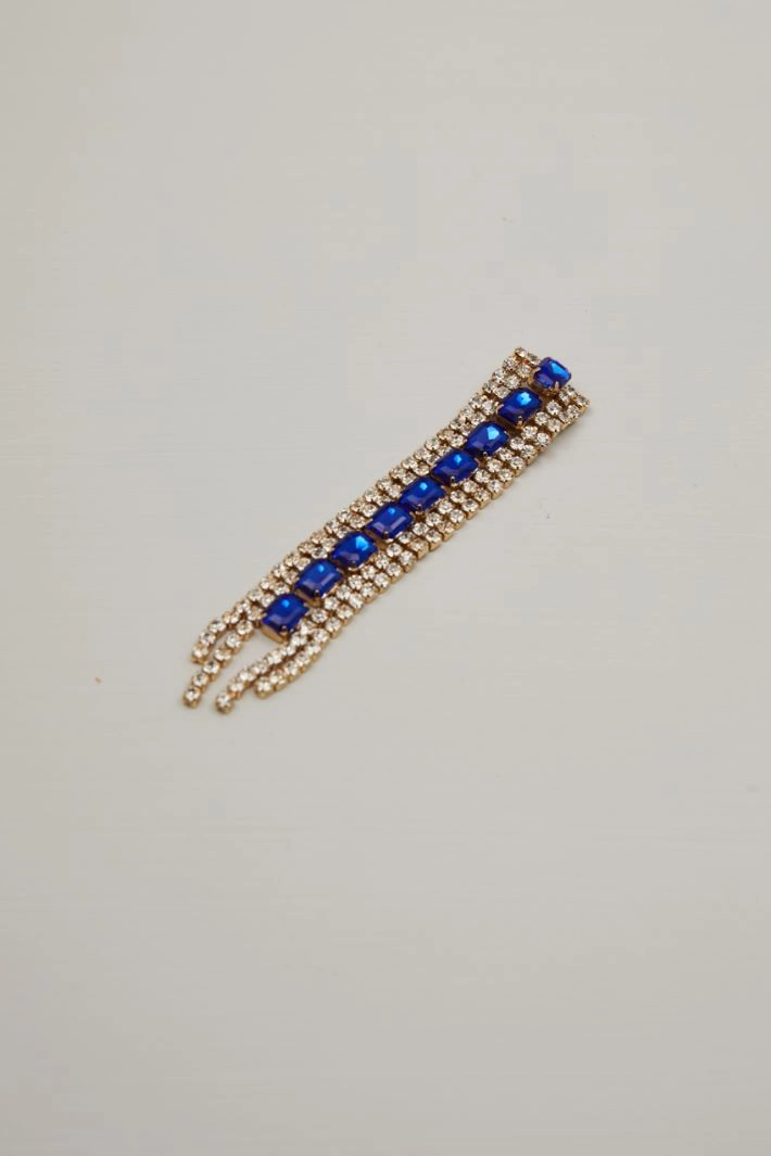 Pendant earrings with rhinestones - GOLD BLUE